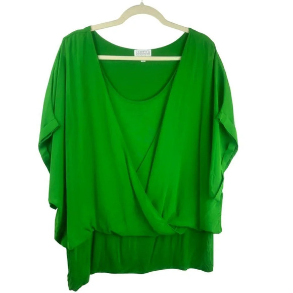 Joseph A Blouse Shirt Women Plus 3X Green Short Sleeve Faux Wrap Layered Stretch - Picture 1 of 6